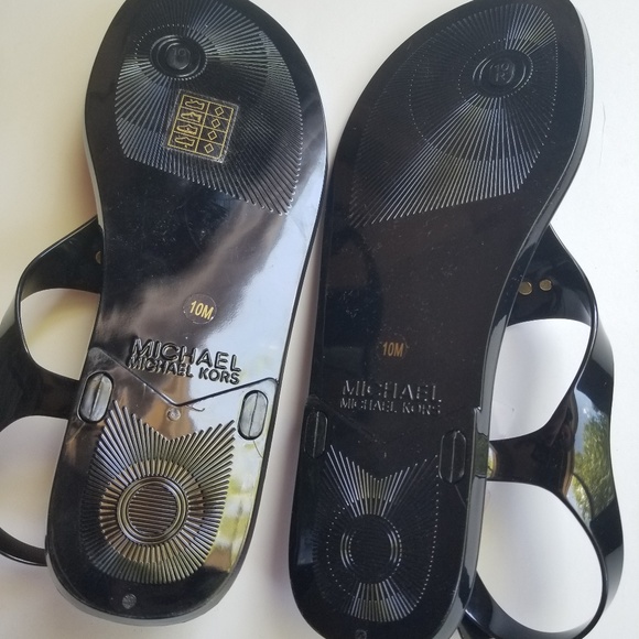 NEW Michael Kors Jelly Black Gold Thong Sandals 10 - Picture 4 of 4